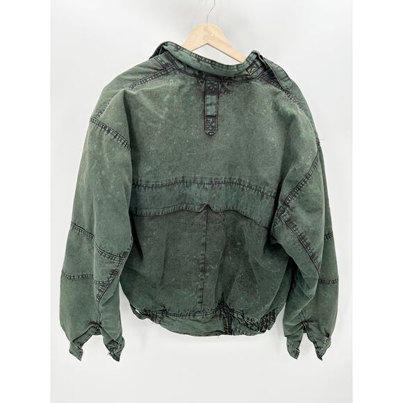 Expressions Jacket Women LARGE Green Acid Washed Full Zip Long Sleeve Bomber - Picture 2 of 10